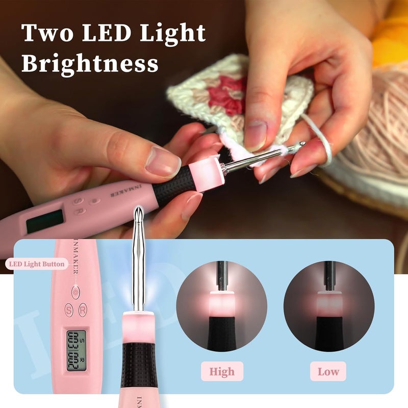 INMAKER Light up Crochet Hook Set, 18in1 Lighted Crochet Hook with Counter, Crochet Needles Gifts for Beginners, Arthritic Hands(2.0-14.0mm) - Image 2